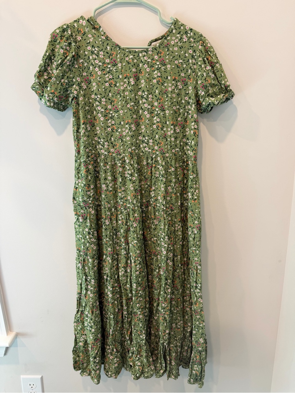DownEast Green Floral Maxi Dress with Puff Sleeves